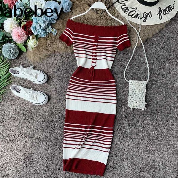 dress women bodycon striped off shoulder knitted midi dress summer high waist short sleeve vestidos 210715, Black;gray
dress women bodycon striped off shoulder knitted midi dress summer high waist short sleeve vestidos 210715, Black;gray