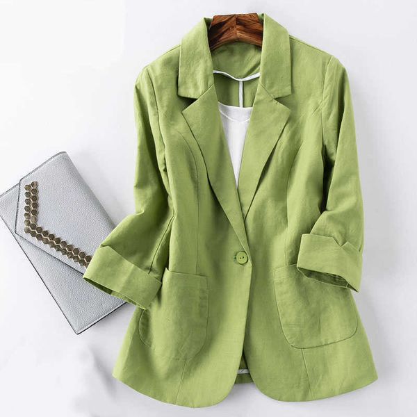 cotton and linen small suit women's jacket autumn spring summer fashion slim slimming cropped sleeves short shirt green 210930, White;black
cotton and linen small suit women's jacket autumn spring summer fashion slim slimming cropped sleeves short shirt green 210930, White;black