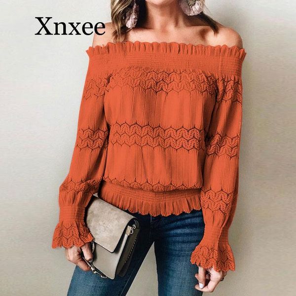 women's blouses & shirts autumn winter off shoulder lace blouse shirt women elegant long sleeve ladie hollow out patchwork, White
women's blouses & shirts autumn winter off shoulder lace blouse shirt women elegant long sleeve ladie hollow out patchwork, White