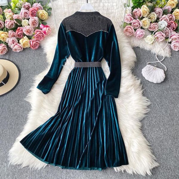 casual dresses women elegant long dress 2021 autumn winter half turtleneck gold velvet sleeve slim pleated party vestidos, Black;gray
casual dresses women elegant long dress 2021 autumn winter half turtleneck gold velvet sleeve slim pleated party vestidos, Black;gray