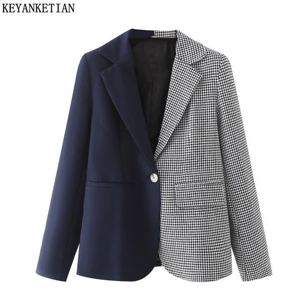 women's suits & blazers keyanketian 2021 autumn navy blue stitching plaid one-button suit jacket slim office, White;black
women's suits & blazers keyanketian 2021 autumn navy blue stitching plaid one-button suit jacket slim office, White;black