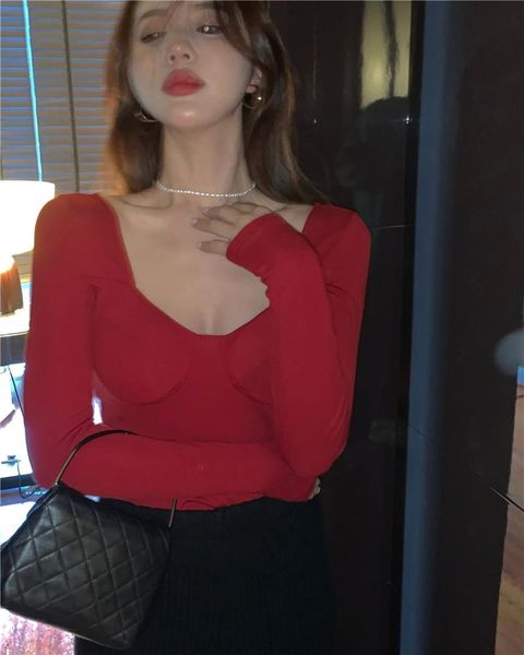 women's t-shirt gang feng square-neck skinny inner match base shirt 2021 short fashionable long sleeve red nv chun, White
women's t-shirt gang feng square-neck skinny inner match base shirt 2021 short fashionable long sleeve red nv chun, White