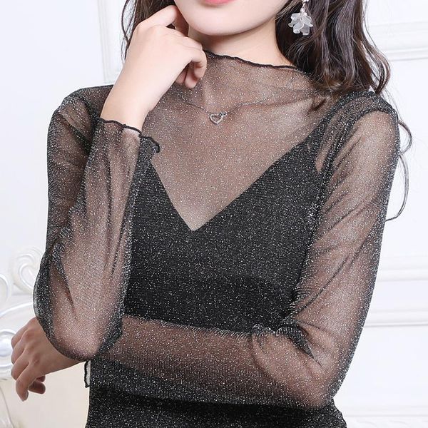 women's t-shirt women transparent mesh long sleeve see through black t shirt bright silk female party club lace ultra-thin sof, White
women's t-shirt women transparent mesh long sleeve see through black t shirt bright silk female party club lace ultra-thin sof, White