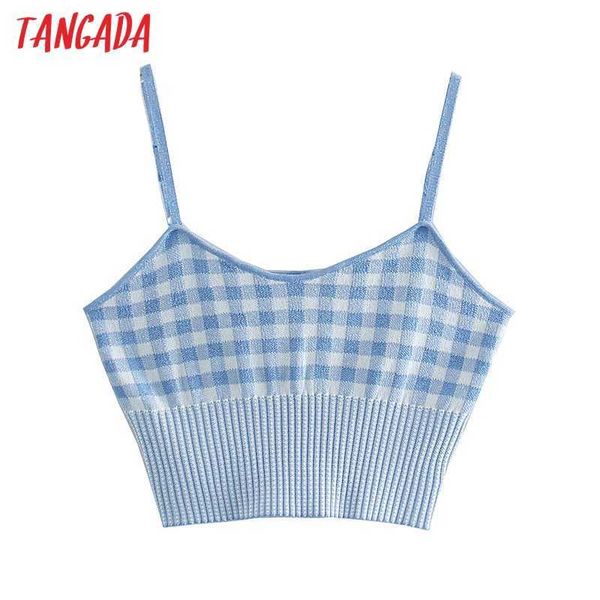 tangada women blue plaid knitted tank sleeveless backless female knit 3n29 210609, White
tangada women blue plaid knitted tank sleeveless backless female knit 3n29 210609, White