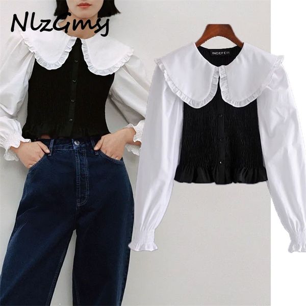blouse women shirts ruffle cute long sleeve crop female peter pan collar chic woman 210628, White
blouse women shirts ruffle cute long sleeve crop female peter pan collar chic woman 210628, White