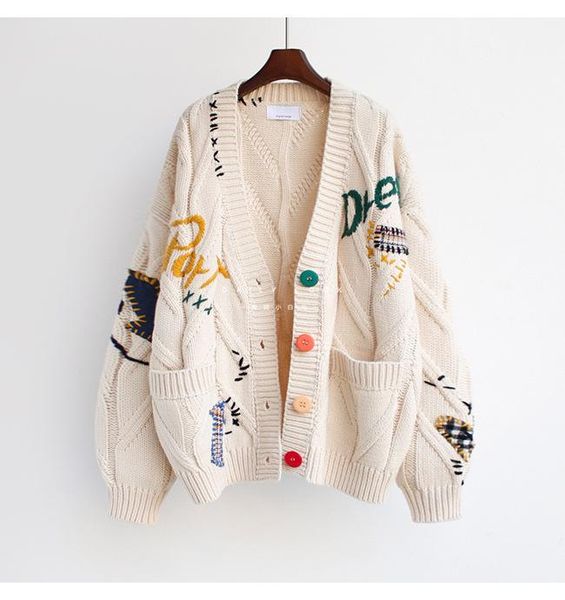 women's knits & tees lazy cardigan casual embroidery knitted sweater coat oversized thick autumn and winter korean style, White
women's knits & tees lazy cardigan casual embroidery knitted sweater coat oversized thick autumn and winter korean style, White