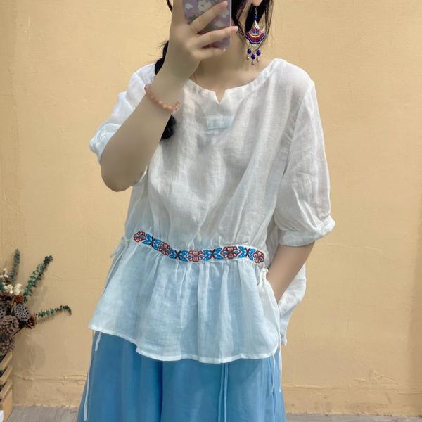 women's blouses & shirts women summer ramie blouse ladies embroidered shirt female 2021 vintage thin, White
women's blouses & shirts women summer ramie blouse ladies embroidered shirt female 2021 vintage thin, White