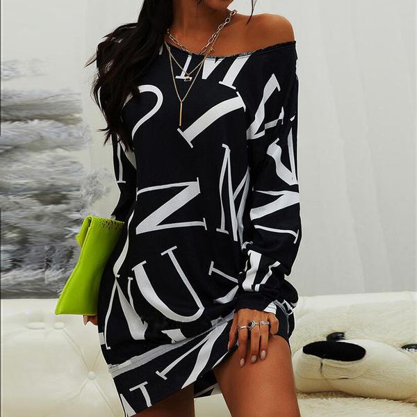 casual dresses spot spring and autumn european american women's long-sleeved letter printing round neck loose dress, Black;gray
casual dresses spot spring and autumn european american women's long-sleeved letter printing round neck loose dress, Black;gray
