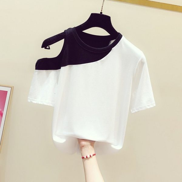 woman t 2021 summer new korean style personality fashion off the shoulder short sleeve round collar shirt ladies tshirt ra47, White
woman t 2021 summer new korean style personality fashion off the shoulder short sleeve round collar shirt ladies tshirt ra47, White