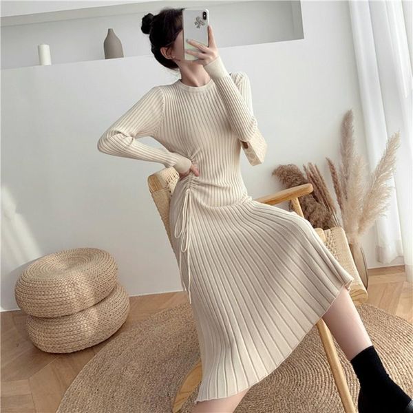 casual dresses 2021 autumn winter fashion women sweater dress elegant knit drawstring slim midi vestidos, Black;gray
casual dresses 2021 autumn winter fashion women sweater dress elegant knit drawstring slim midi vestidos, Black;gray