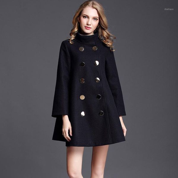 women's wool & blends western style fashion loose cloak blend coat female 2021 autumn winter double-breasted womens overcoat abrigo muj, Black
women's wool & blends western style fashion loose cloak blend coat female 2021 autumn winter double-breasted womens overcoat abrigo muj, Black