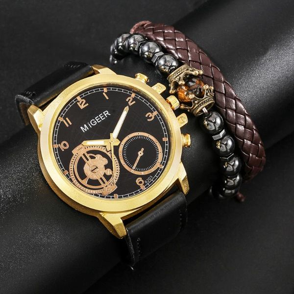 wristwatches luxurious gold watch bracelet gift set quartz digital men watches 7 holes leather strap elastic bracelets for husband, Slivery;brown
wristwatches luxurious gold watch bracelet gift set quartz digital men watches 7 holes leather strap elastic bracelets for husband, Slivery;brown