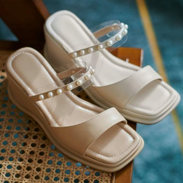 slippers pearl decoration female women slipper genuine leather elegant wedged platform shoes woman summer party prom sandal, Black
slippers pearl decoration female women slipper genuine leather elegant wedged platform shoes woman summer party prom sandal, Black