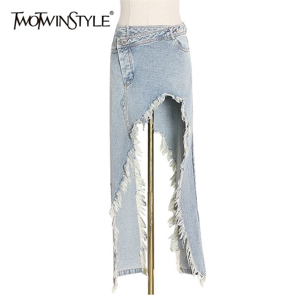 twotwinstyle patchwork tassel asymmetrical denim skirts high waist pocket irregular hem skirts female spring fashion new 210310, Black
twotwinstyle patchwork tassel asymmetrical denim skirts high waist pocket irregular hem skirts female spring fashion new 210310, Black