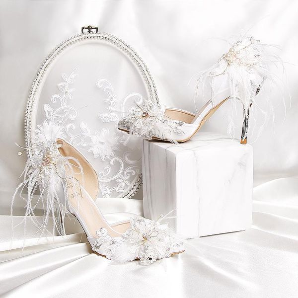 dress shoes 2021 white satin silk women's sandals hollow out diamond feather high heels thin heel wedding woman handmade, Black
dress shoes 2021 white satin silk women's sandals hollow out diamond feather high heels thin heel wedding woman handmade, Black
