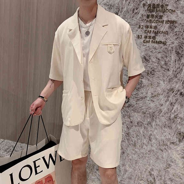men's tracksuits suit set summer korean half sleeve blazer jacket plus shorts all match front button decor loose shor, Gray
men's tracksuits suit set summer korean half sleeve blazer jacket plus shorts all match front button decor loose shor, Gray
