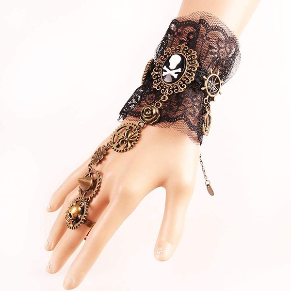 Bronze Fingerless Gothic Floral Lace Steampunk Wristband Ring Retro Beaded Gloves Bridal Bracelet-Pirate Style, White
Bronze Fingerless Gothic Floral Lace Steampunk Wristband Ring Retro Beaded Gloves Bridal Bracelet-Pirate Style, White