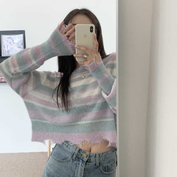jumpers pullovers thin loose long sleeve o neck striped knitted sweater irregular hole korean chic sweet crop pull gentle 210610, White;black
jumpers pullovers thin loose long sleeve o neck striped knitted sweater irregular hole korean chic sweet crop pull gentle 210610, White;black