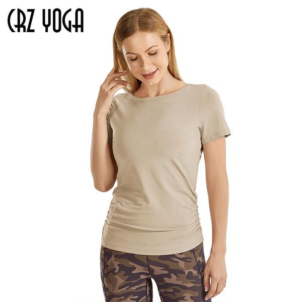 crz yoga women's pima cotton short sleeve workout shirt slim-fit yoga t-shirt with side shirring, White;red
crz yoga women's pima cotton short sleeve workout shirt slim-fit yoga t-shirt with side shirring, White;red