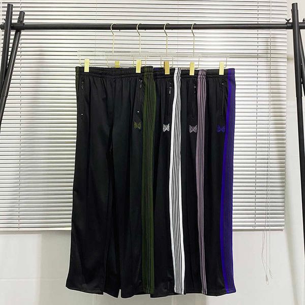 men's pants green white purple stripes side webbing sweatpants men women butterfly embroidery needles awge 3500, Black
men's pants green white purple stripes side webbing sweatpants men women butterfly embroidery needles awge 3500, Black