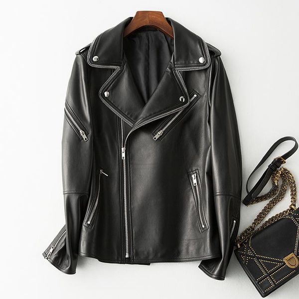 women's leather & faux genuine 2021 women 100% sheepskin coat spring autumn motorcycle biker jacket veste femme r7214, Black
women's leather & faux genuine 2021 women 100% sheepskin coat spring autumn motorcycle biker jacket veste femme r7214, Black
