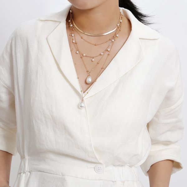 european and american span jewelry temperament imitation pearl chain mix and match necklace geometric retro multi-layer personality, Silver
european and american span jewelry temperament imitation pearl chain mix and match necklace geometric retro multi-layer personality, Silver