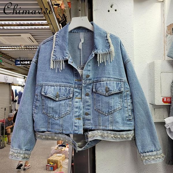 women's jackets 2021 autumn women fashion beaded tassel collar denim jacket long-sleeved rhinestone loose coat, Black;brown
women's jackets 2021 autumn women fashion beaded tassel collar denim jacket long-sleeved rhinestone loose coat, Black;brown