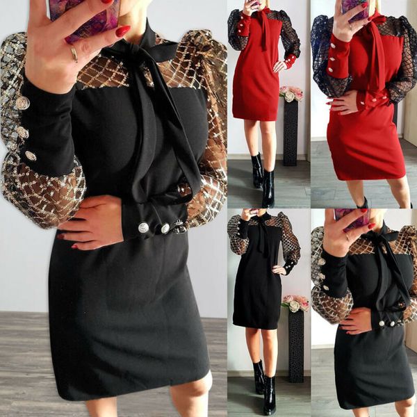 women formal bodycon cocktail casual mesh wrap long sleeve sequin dress black career tie neck lady party bandage dress, Red;black
women formal bodycon cocktail casual mesh wrap long sleeve sequin dress black career tie neck lady party bandage dress, Red;black