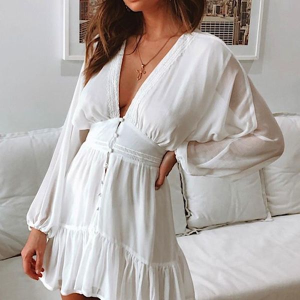 casual dresses plunge v neck women's summer dress white lace long sleeve mini wedding party ruffle elegant clothes 2021, Black;gray
casual dresses plunge v neck women's summer dress white lace long sleeve mini wedding party ruffle elegant clothes 2021, Black;gray
