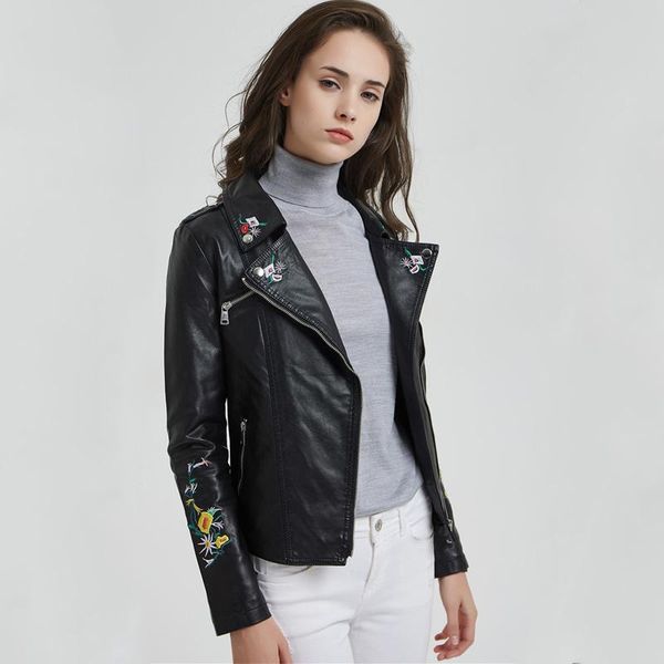 women's leather & faux women embroidery floral jacket spring female coat turn-down collar zipper black motorcycle
women's leather & faux women embroidery floral jacket spring female coat turn-down collar zipper black motorcycle