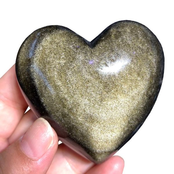 decorative objects & figurines 1 pcs sell golden obsidian heart healing carving stone crystal for home decor