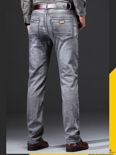 men's jeans business straight loose mid-high waist spring and autumn soft stretch smoky gray, Blue
men's jeans business straight loose mid-high waist spring and autumn soft stretch smoky gray, Blue