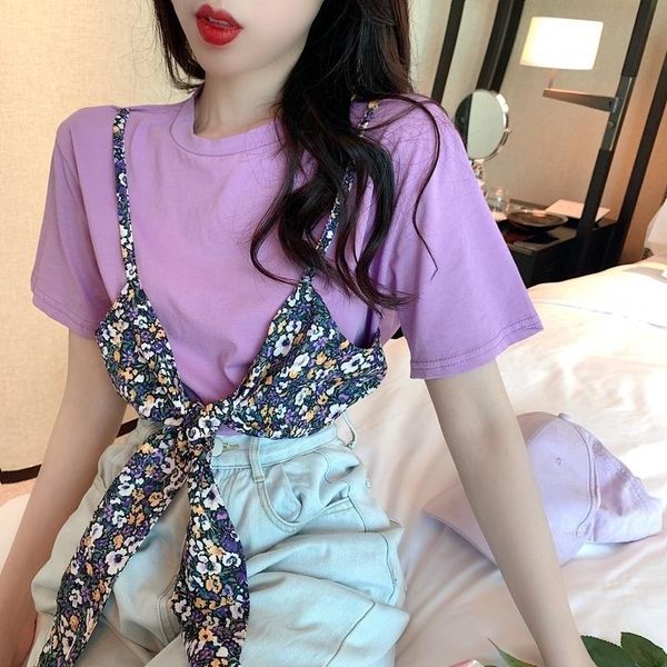 women's t-shirt 2021 korean women t-shirts fake two-pieces floral print patchwork o-neck students tee summer casual t shirt, White
women's t-shirt 2021 korean women t-shirts fake two-pieces floral print patchwork o-neck students tee summer casual t shirt, White