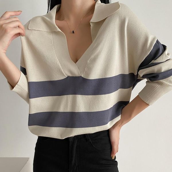 women's sweaters mesttraf women 2021 fashion striped collar loose knit sweater retro long sleeve pullover streetwear, White;black
women's sweaters mesttraf women 2021 fashion striped collar loose knit sweater retro long sleeve pullover streetwear, White;black