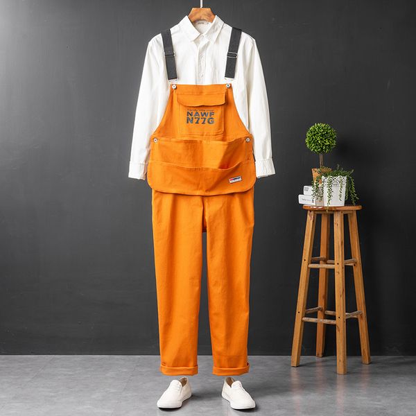 mens and womens same working bib pants orange printed casual pants suspenders orange barman overalls, Blue