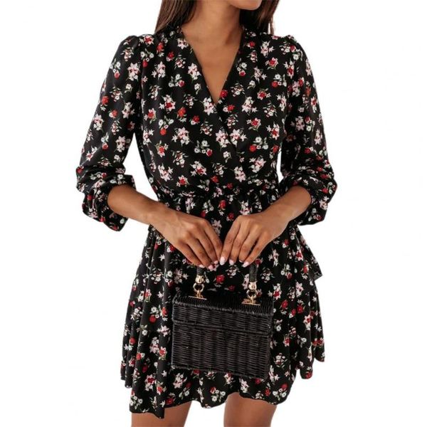 casual dresses mini dress fashion v neck floral women layered hem breathable, Black;gray
casual dresses mini dress fashion v neck floral women layered hem breathable, Black;gray