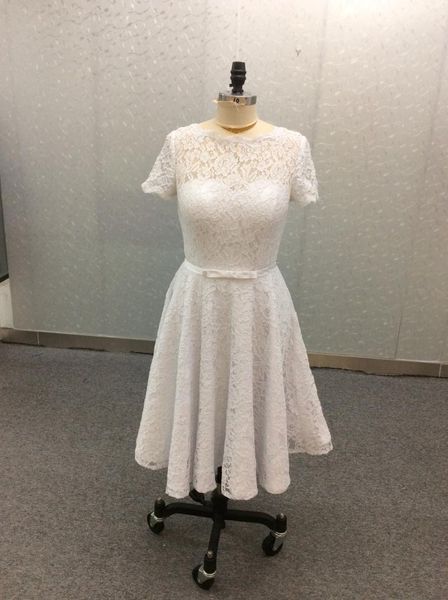other wedding dresses short cap sleeve o-neck lace custom knee length corset back ivory brautkleid robes de soirée for women, White
other wedding dresses short cap sleeve o-neck lace custom knee length corset back ivory brautkleid robes de soirée for women, White