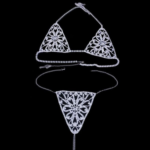 new flower crystal body harness lingerie chain for women rhinestone bra panties set valentine underwear jewelry, Silver
new flower crystal body harness lingerie chain for women rhinestone bra panties set valentine underwear jewelry, Silver