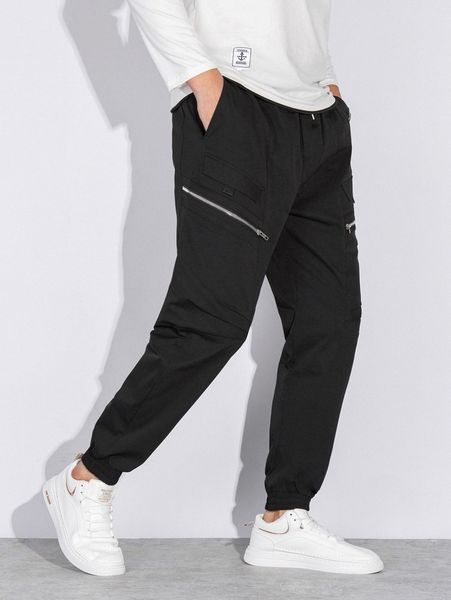 men slant pocket cargo pants d48c#, Black