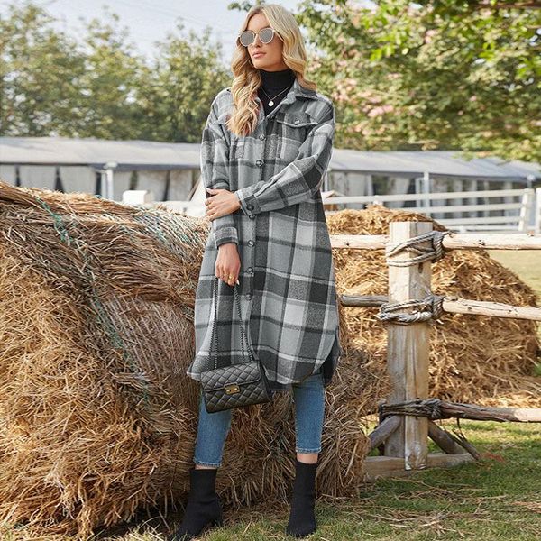 women's wool & blends 2021 autumn and winter long-sleeved windbreaker side slit lapel loose-fitting woolen plaid shirt jacket, Black
women's wool & blends 2021 autumn and winter long-sleeved windbreaker side slit lapel loose-fitting woolen plaid shirt jacket, Black
