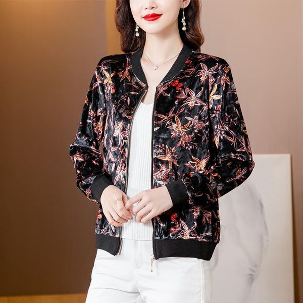 women's jackets fashion velvet bomber coats 2021 autumn printed baseball woman jacket elegant long sleeve zipper outwear clothes, Black;brown
women's jackets fashion velvet bomber coats 2021 autumn printed baseball woman jacket elegant long sleeve zipper outwear clothes, Black;brown