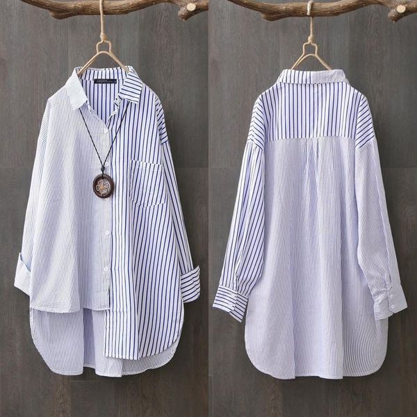 plus size womens blouses asymmetrical shirts zanzea elegant striped casual blusas female button stiching stand collar tunic, White
plus size womens blouses asymmetrical shirts zanzea elegant striped casual blusas female button stiching stand collar tunic, White