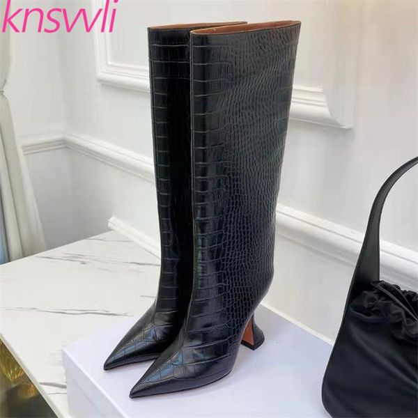 boots black high heels knee women crocodile pattern leather strange style heel long woman runway shoes
boots black high heels knee women crocodile pattern leather strange style heel long woman runway shoes
