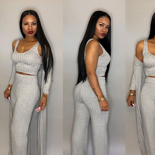 large size 3xl 3 piece set women winter long sleeve three pieces sets for female long coat pants womens suits 3, Gray