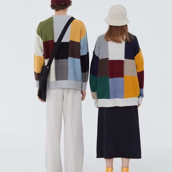 men's sweaters color block plaid vintage sweater couple clothes knitted retro harajuku pull homme pullover sweter, White;black
men's sweaters color block plaid vintage sweater couple clothes knitted retro harajuku pull homme pullover sweter, White;black