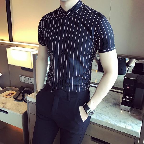 men's casual shirts for men clothing slim fit half sleeve 2021 summer mens business formal wear chemise homme simple stripe, White;black
men's casual shirts for men clothing slim fit half sleeve 2021 summer mens business formal wear chemise homme simple stripe, White;black