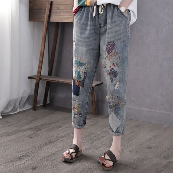 2021 women new fashion korean style casual oversized embroidery vintage ripped patchwork elastic waist denim cropped pant fzq1, Blue
2021 women new fashion korean style casual oversized embroidery vintage ripped patchwork elastic waist denim cropped pant fzq1, Blue