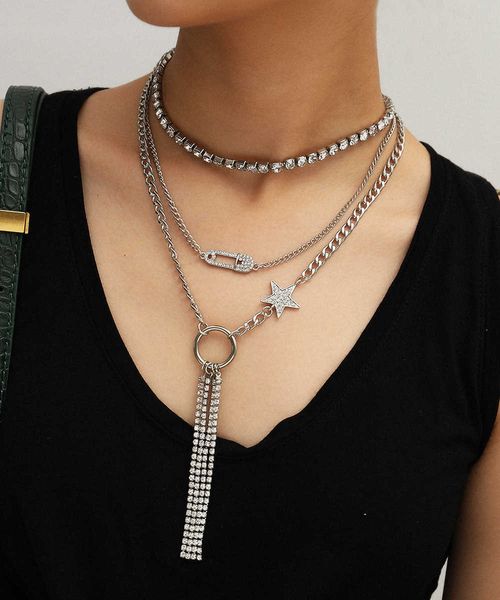 jewelry geometric hollowed out claw chain diamond fashion style pin star tassel necklace, Silver
jewelry geometric hollowed out claw chain diamond fashion style pin star tassel necklace, Silver