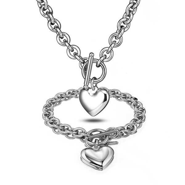 silver color glossy heart elegance women's party jewelry sets stainless steel 8mm wide o link chain necklace&bracelet jewelry 
silver color glossy heart elegance women's party jewelry sets stainless steel 8mm wide o link chain necklace&bracelet jewelry