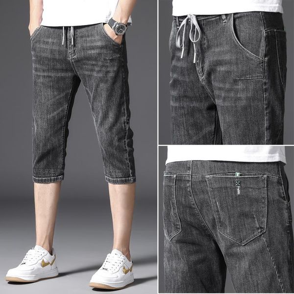 men's jeans tethered denim shorts fashion brand summer thin capris slim feet casual pants trend, Blue
men's jeans tethered denim shorts fashion brand summer thin capris slim feet casual pants trend, Blue